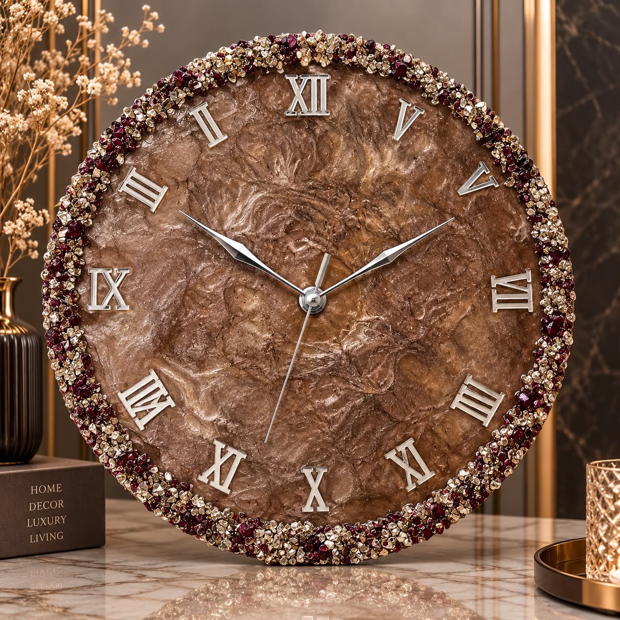 Brown Resin Art Handmade Wall Clock