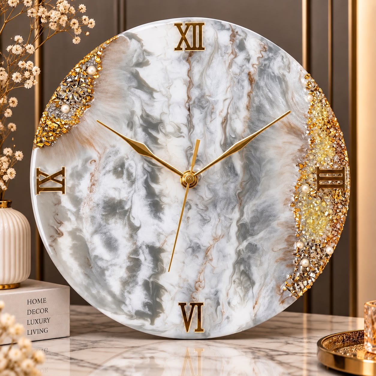 Marble Effect Resin Art Handmade Wall Clock